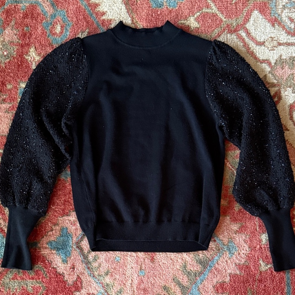 Nanette Lepore Black Sweater with Sparkling Sequin Sleeves